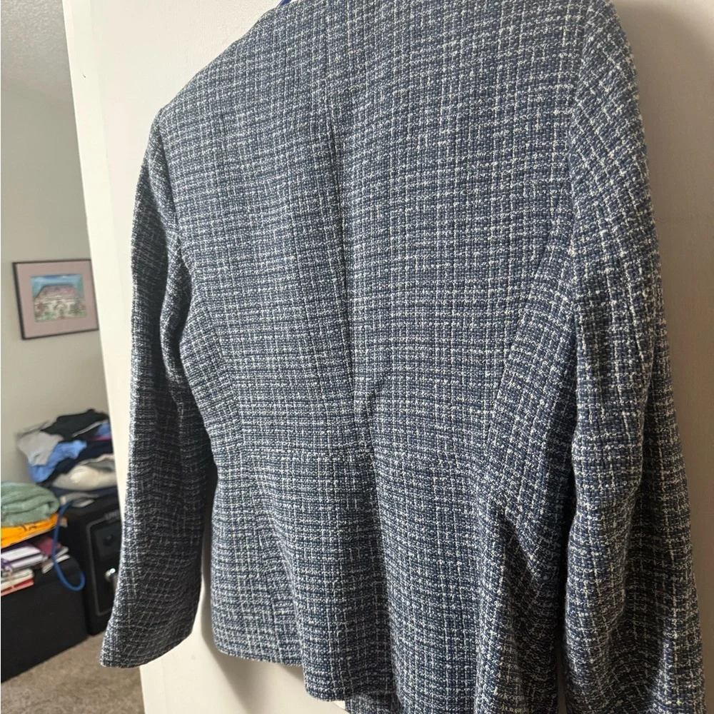 Zara Navy Tweed Blazer with Silver Buttons - Picture 5 of 6